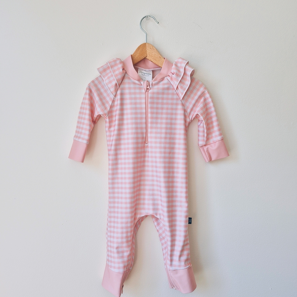 Elegant Pink One Piece Swimwear with Ruffled Details